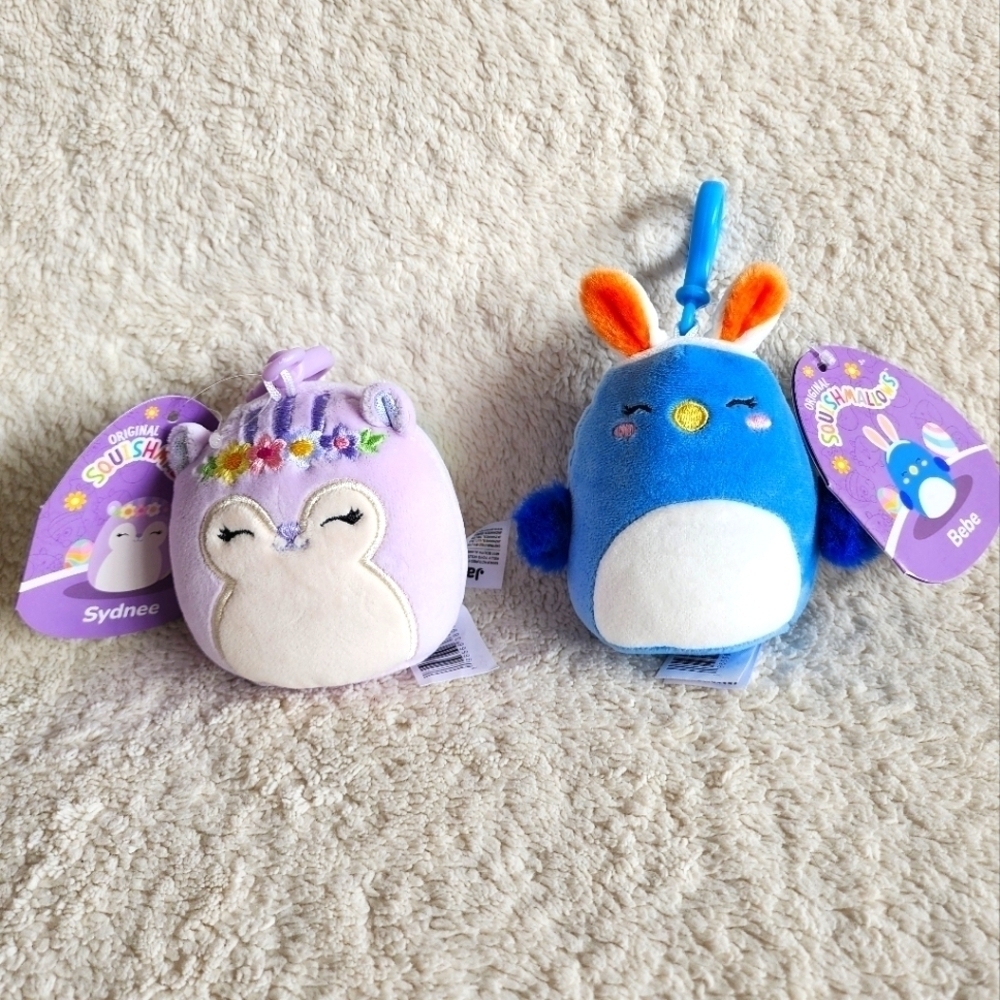 Bundle of 2 NWT limited edition Easter 2024 mini Squishmallows key chains 3.5'